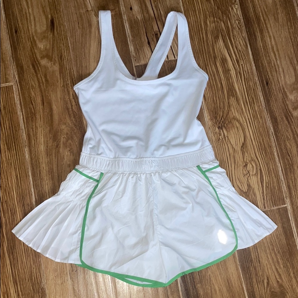 White Tennis Dress with Green Trim